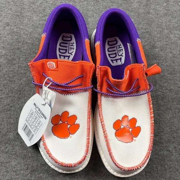 Hey Dude Wally Tri Clemson Orange Purple Men's Size 8 Casual Slip On Loafers NEW - Picture 2 of 16